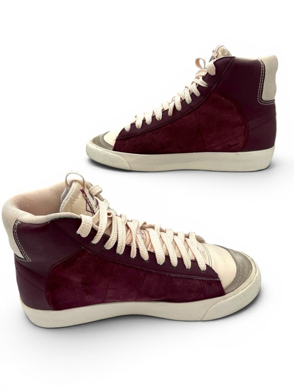 Nike Blazer Mid Burgundy Beige Sneakers Youth 4Y Women 6 Retro Casual - Picture 3 of 11